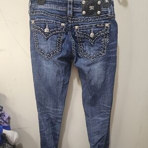 Miss Me Blue Skinny Jeans with Intricate Back Design